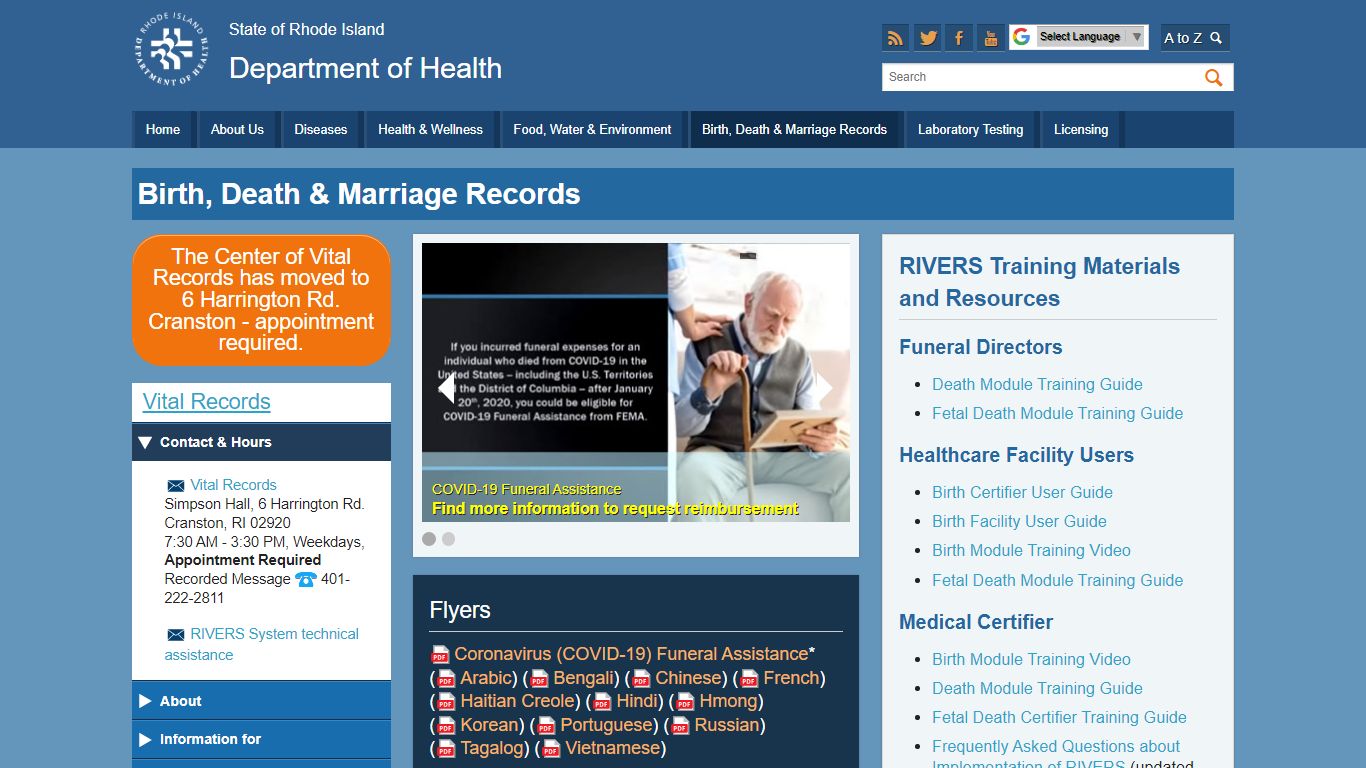 Birth, Death & Marriage Records: Department of Health - Rhode Island