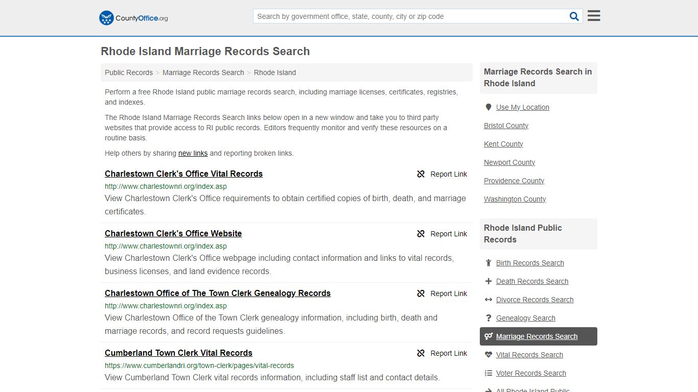Rhode Island Marriage Records Search - County Office