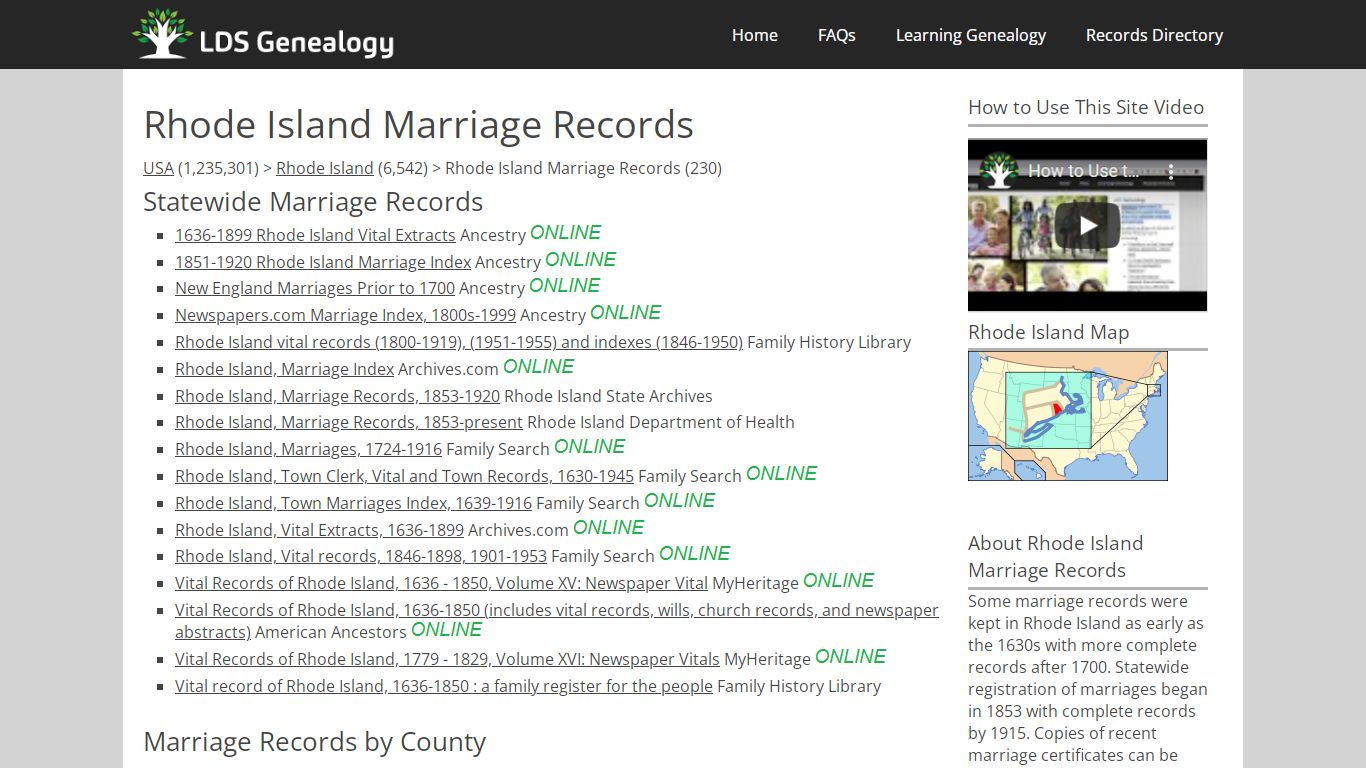 Rhode Island Marriage Records - LDS Genealogy