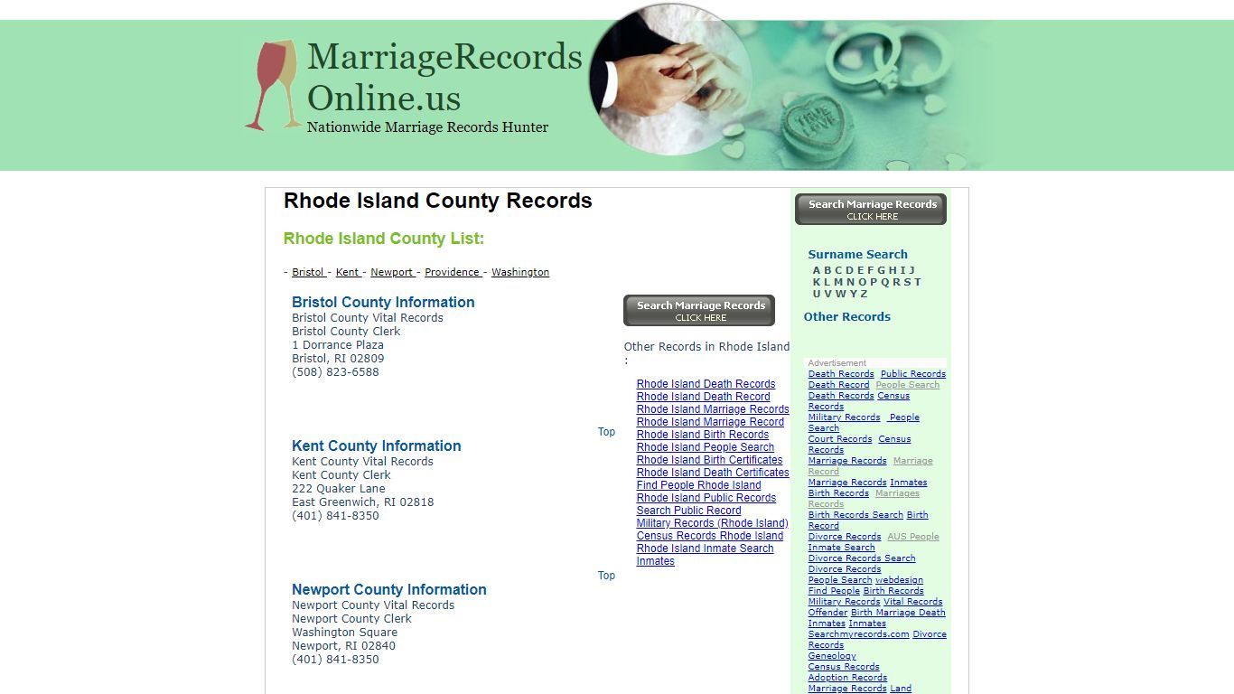 Rhode Island County Records - Marriage Records Online